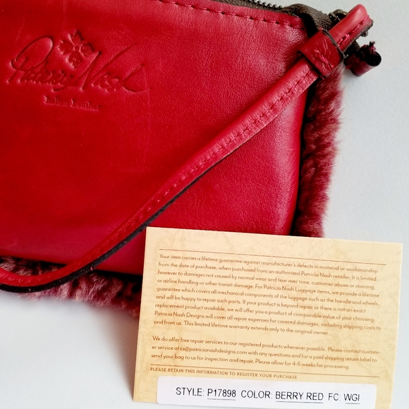 Patricia Nash Laser Cut Sherpa & Leather Wristlet In Berry Red - Picture 3 of 8